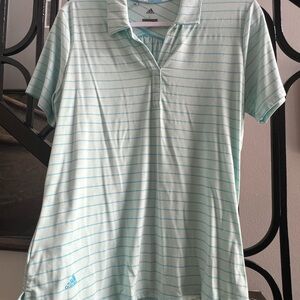 Adidas Light Blue Striped Polo Shirt Golf Shirt Ladies Size L